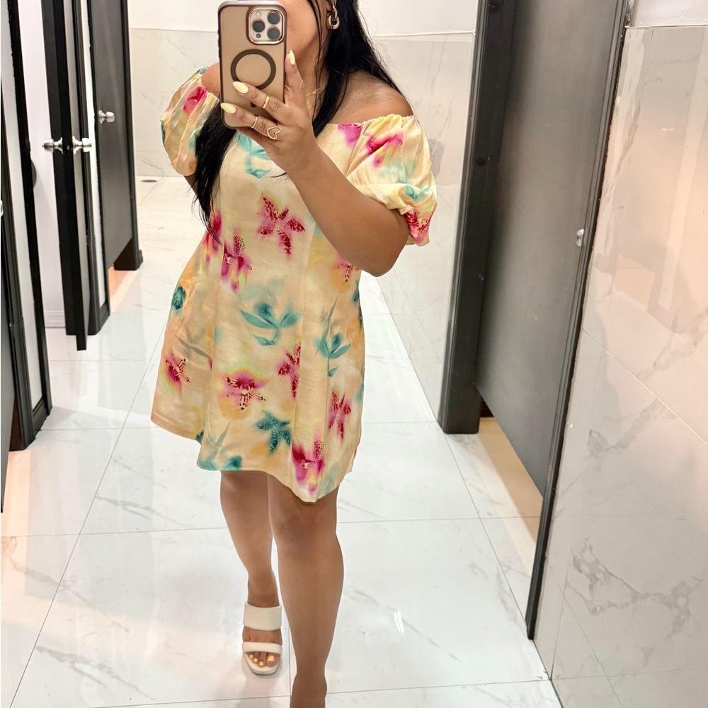 Bar III Multicolor Floral Puff Sleeve Mini Dress